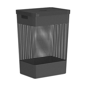 Cesto de Roupa Grid Preto 49 L com Tampa 38 x 28 x 55,2 cm