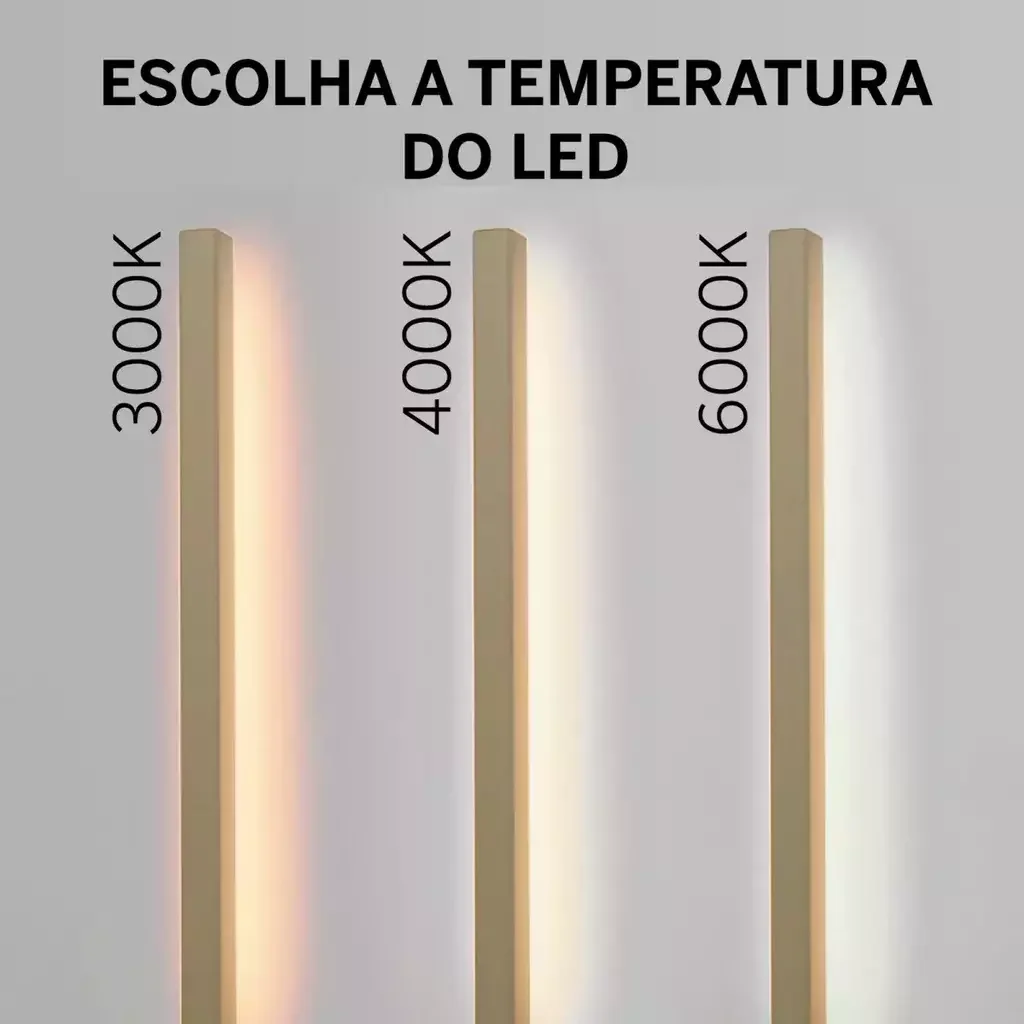 Arandela One Way Luz Indireta Preta 12w 60cm Aluminio 3 Cores de Luz 3000k 4000k 6000k - 4