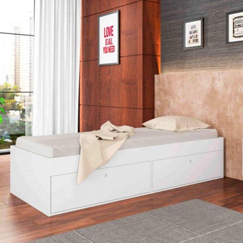 Cama de Solteiro com Quatro Portas Embaixo Branco