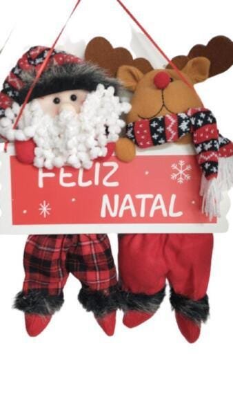 Enfeite Para Pendurar Placa Feliz Natal Com Noel Rena - Un - 1