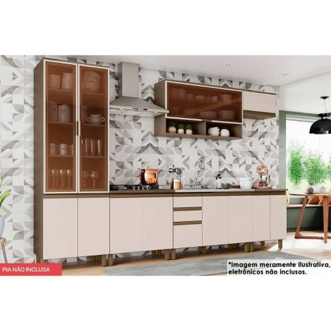 Cozinha Modulada Henn Connect 8 Peças (2aéreos+3balcões+1paneleiro+2tampos) C6p16 Duna/cristal-