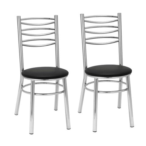 Conjunto 2 Cadeiras para Sala de Jantar Cinza/Cromado/Preto