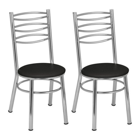 Conjunto 2 Cadeiras para Sala de Jantar Tradicional Cromado/Preto