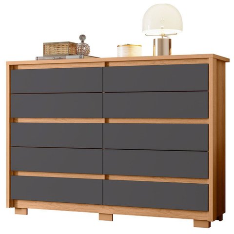 Cômoda Grande 10 Gavetas e Pés Mdp Duello Freijó/titanium