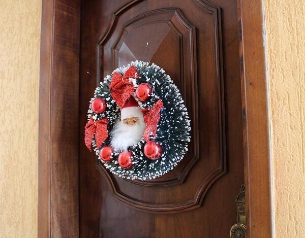 Guirlanda Natal Com Laços Enfeite De Porta Com Papai Noel - 3