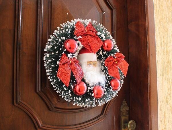 Guirlanda Natal Com Laços Enfeite De Porta Com Papai Noel - 2