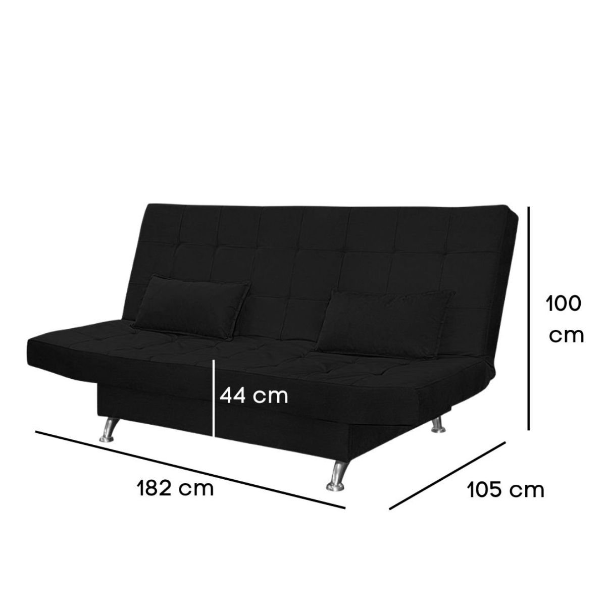 Sofá Cama Casal 2 Lugares com Almofadas Melina Suede Preto - 4