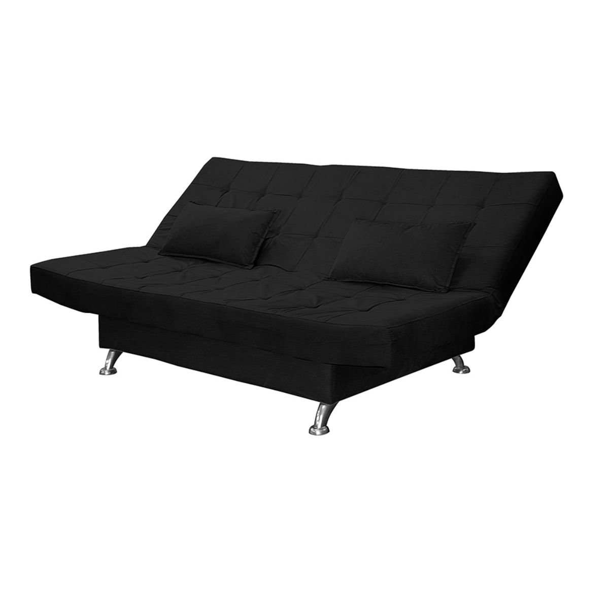 Sofá Cama Casal 2 Lugares com Almofadas Melina Suede Preto