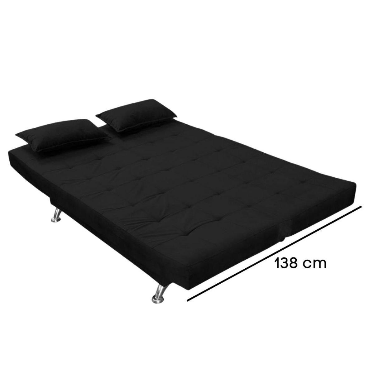 Sofá Cama Casal 2 Lugares com Almofadas Melina Suede Preto - 3