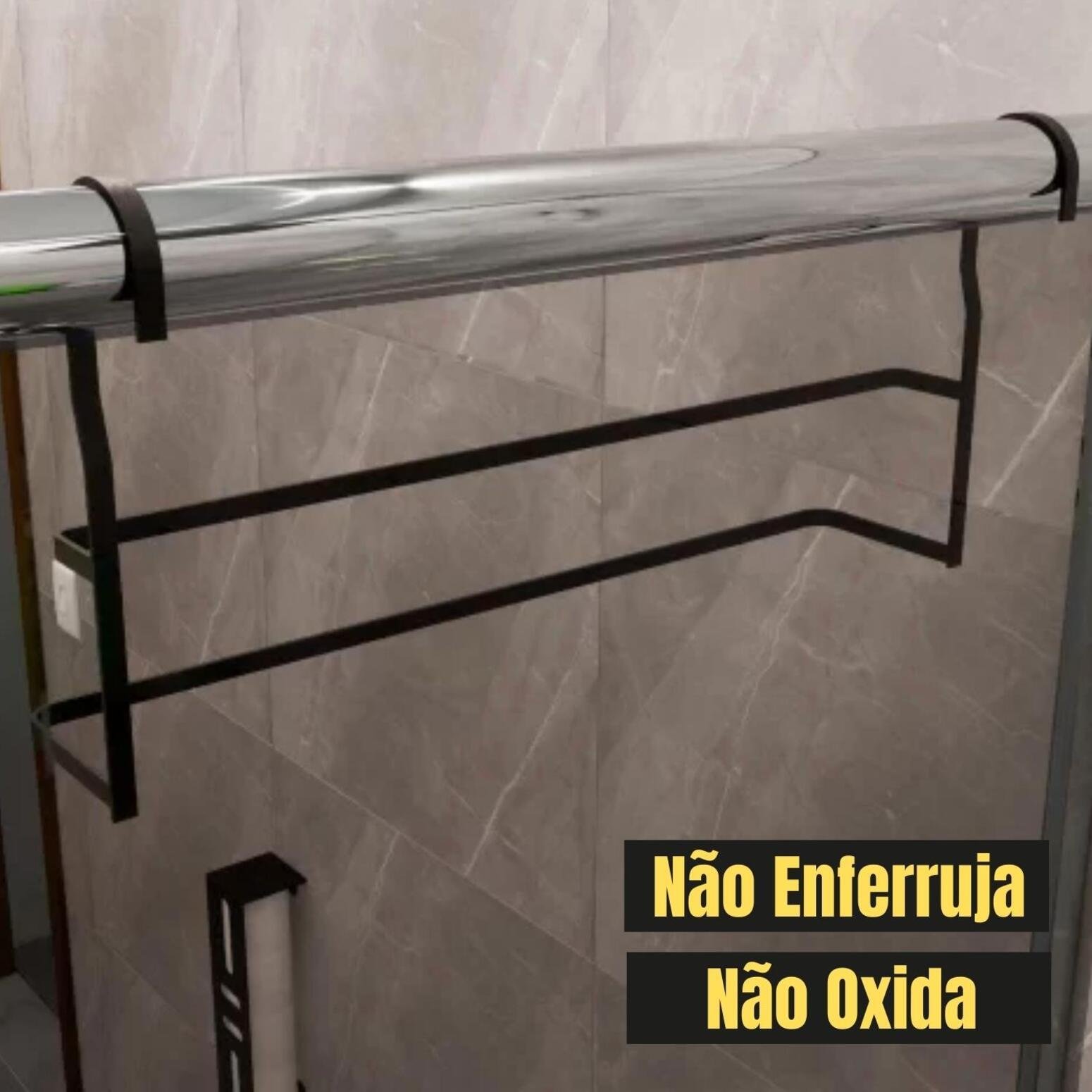 Suporte para Box de Banheiro Toalheiro Duplo Preto 60cm | MadeiraMadeira