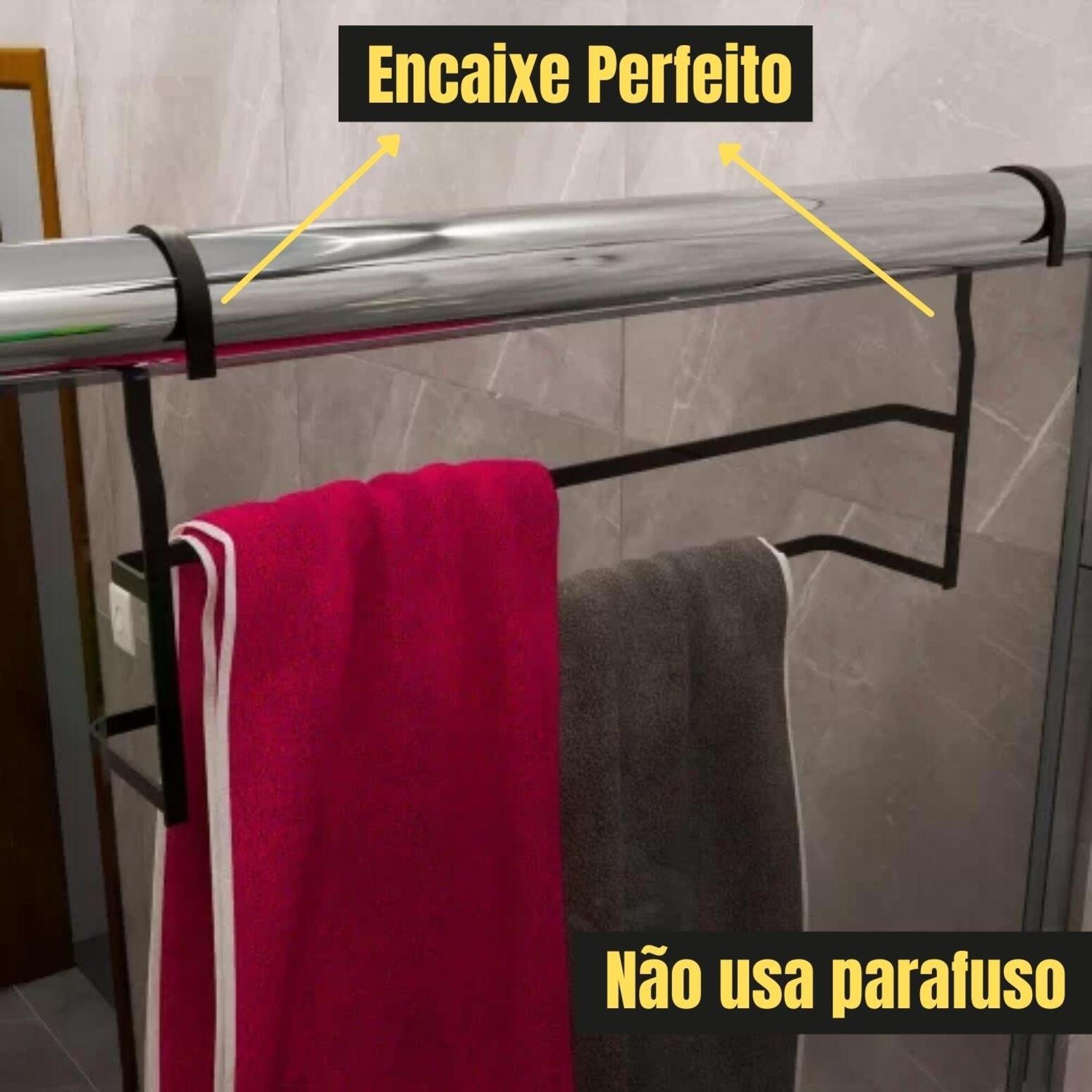 Suporte para Box de Banheiro Toalheiro Duplo Preto 60cm | MadeiraMadeira