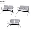 Ver imagem 1 de Kit com 3 Cadeiras Longarina Aeroporto Cromada 2 Lugares