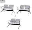 Ver imagem 1 de Kit com 3 Cadeiras Longarina Aeroporto Cromada 2 Lugares