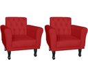 Ver imagem 1 de Kit 2 Poltronas Decorativa Classic Suede Vermelho Pés Madeira Ms Decor