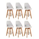 Ver imagem 1 de Kit 06 Banquetas Linho Bege E Almofada Branco