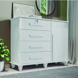 Cômoda Sapateira Grécia com Chave 1 Porta 4 Gavetas Ripado Flex Branco RV Móveis - 2