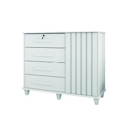 Cômoda Sapateira Grécia com Chave 1 Porta 4 Gavetas Ripado Flex Branco RV Móveis - 1