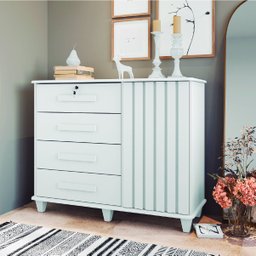 Cômoda Sapateira Grécia com Chave 1 Porta 4 Gavetas Ripado Flex Branco RV Móveis - 5