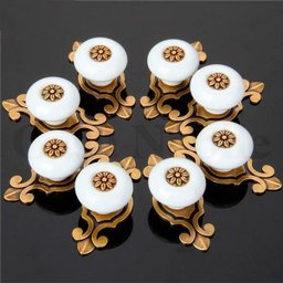 Kit 10 Puxadores Porcelana Cerâmica Móvel Branco Com Base - 2