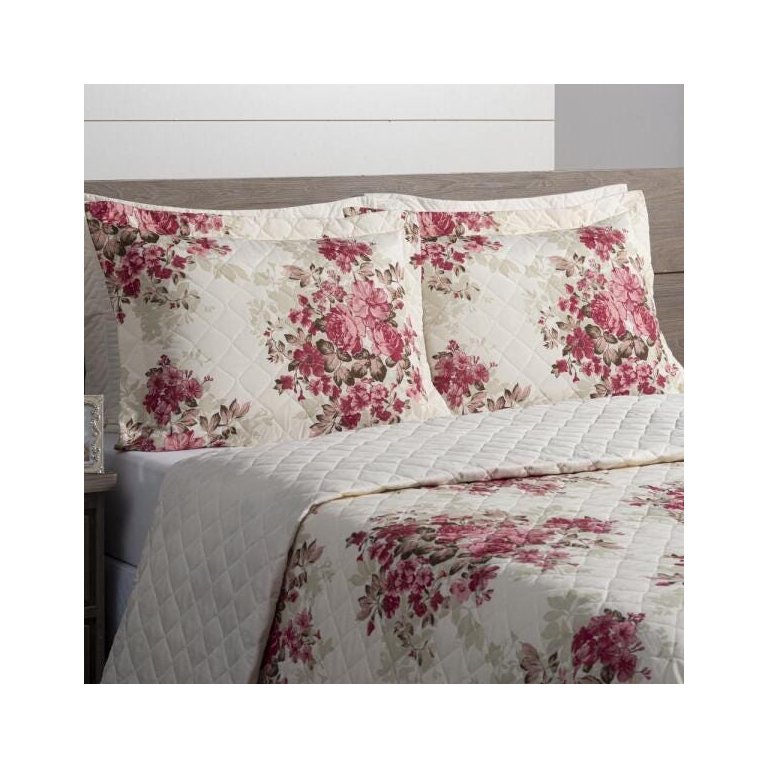 Cobre Leito Casal King Fascinio 03 Peças - Floral Vermelho