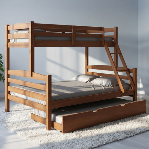 Treliche Casal Madeira Cama Auxiliar Solteiro Escada:Castanho Claro