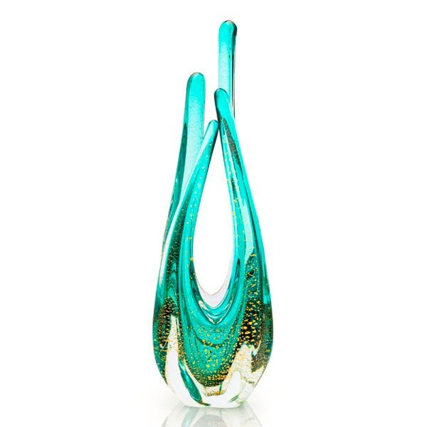 Escultura Cristal Murano Esmeralda E Ouro 24 K São Marcos - 1