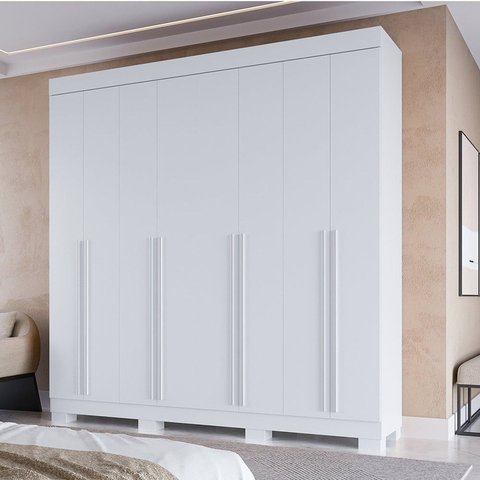 Guarda-Roupa Casal 8 Portas 4 Gavetas 100% MDF 218cm Azaleia Espresso Móveis Branco