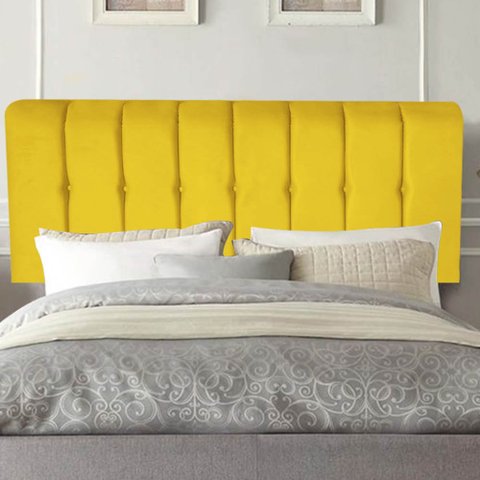 Painel Estofada Kiara 195cm King Size Box Quarto Suede Amarelo - Ahazzo Móveis