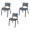 Kit 3 Cadeira Iso Tubo Oblongo Aço Industrial Empilhavel - Cinza - 1