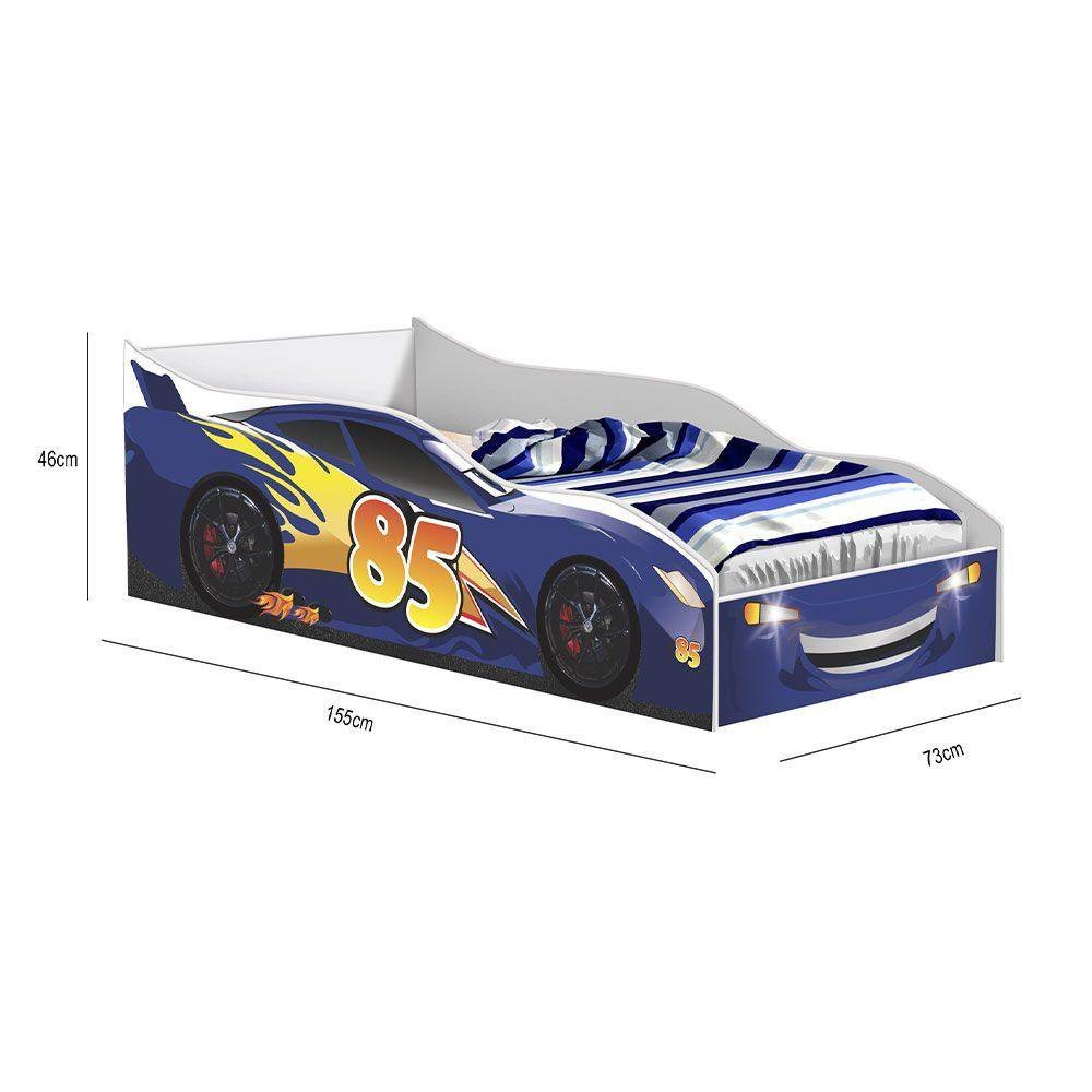 Cama infantil carro drift azul com colchao azul doce