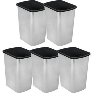 Kit 5 Lixeira Sem Tampa 10L Label Plástico Pintura Tipo Inox