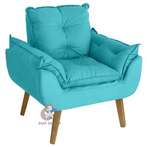 Poltrona/cadeira Decorativa Glamour Azul Turquesa com Pés Quadrado Azul Turquesa