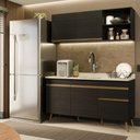 Ver imagem 1 de Armário Cozinha Modulada Compacta Balcão com Pia 150cm Florença Multimóveis MCR2468 Preto/Creme