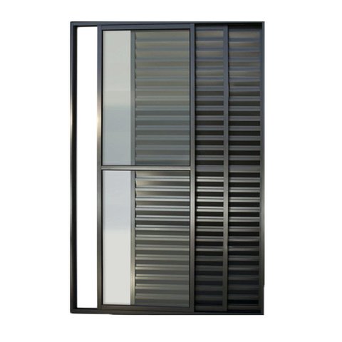 Porta Balcão de Correr com Veneziana de Alumínio Preto 3 Folhas Móveis Cmc Classic - 2.10(A)X1.20(L)
