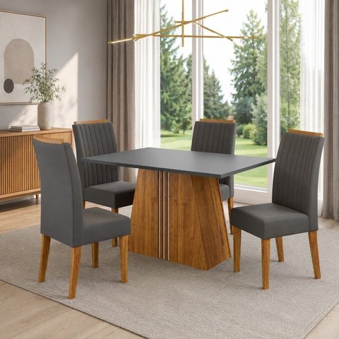 Conjunto Sala de Jantar 4 Lugares Retangular Tampo de MDP Lumina
