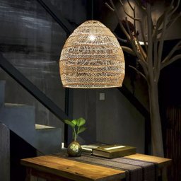 2 Pendente Fibra Natural Rattan Artesanal Restaurante Nat15 - 3