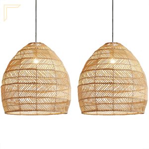 2 Pendente Fibra Natural Rattan Artesanal Restaurante Nat15