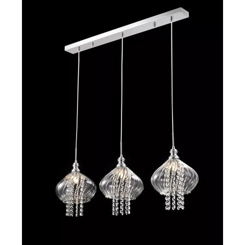 Pendente Triplo Vidro Transparente com Cristais 3g9 Pe-013/3.82 Mais Luz