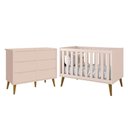 Ver imagem 1 de Jogo de Quarto Infantil Theo Cômoda 6 Gavetas e Berço MDF Rosa Fosco com Pés Amadeirado Reller