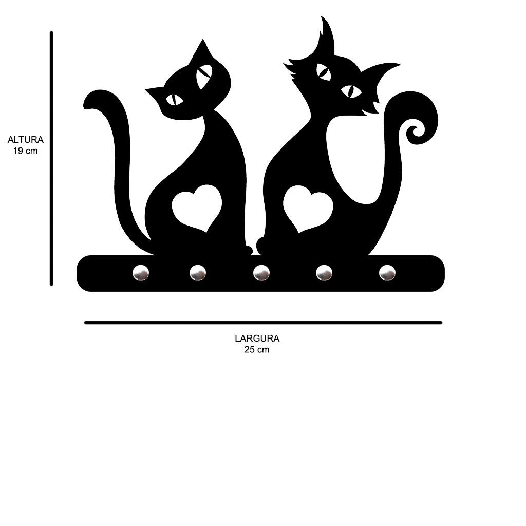 Porta Chaves De Parede 6mm Casal Gato Preto Decorativo Mdf - 3