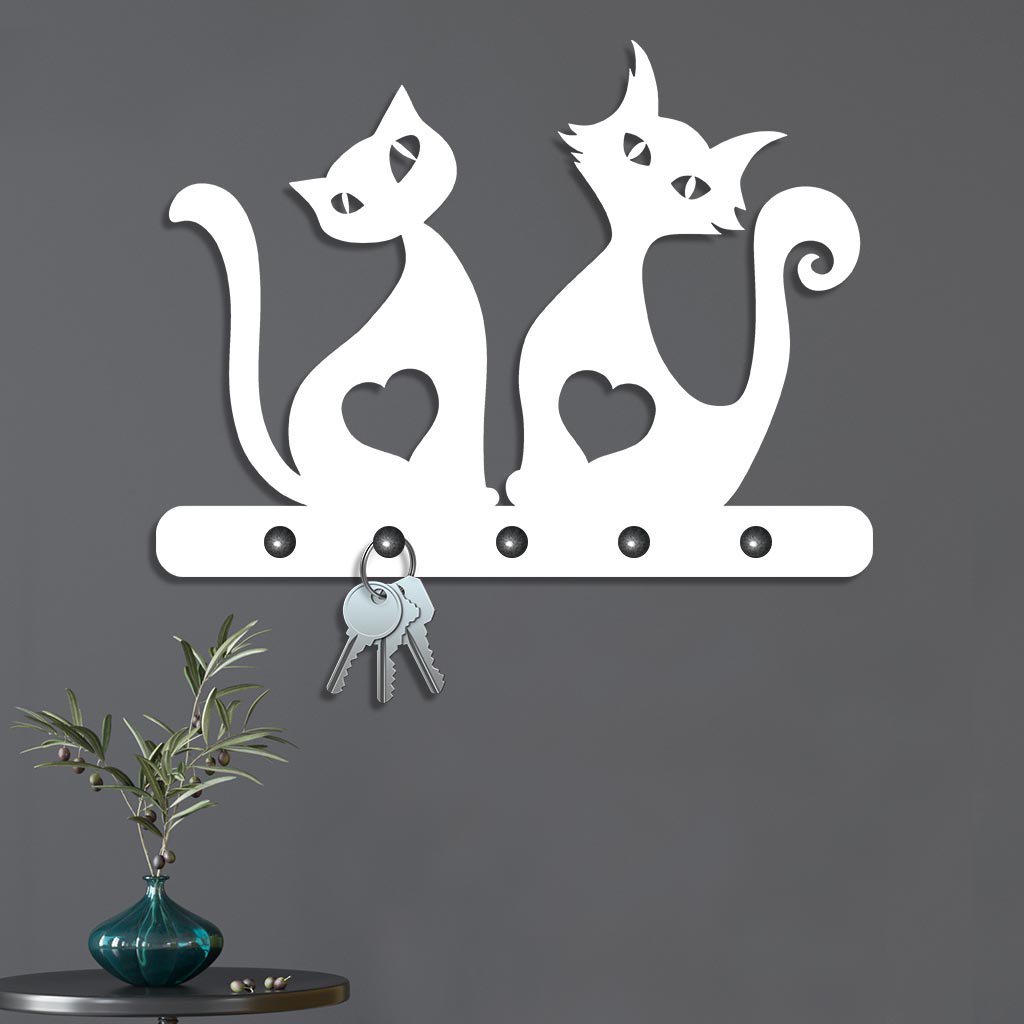 Porta Chaves De Parede 6mm Casal Gato Preto Decorativo Mdf - 2