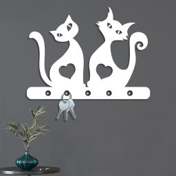 Porta Chaves de Parede 6mm Casal Gato Preto Decorativo Mdf - 2
