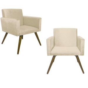 Kit 2 Poltronas Decorativa Para Sala Nina Suede Bege