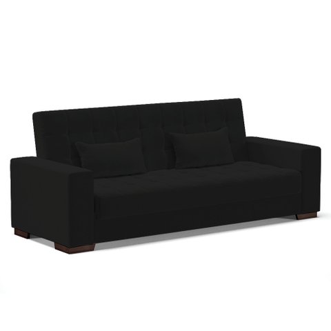 Sofá Cama 02 lugares Lisboa Linho Pés de Madeira - D’Rossi - A79 Preto