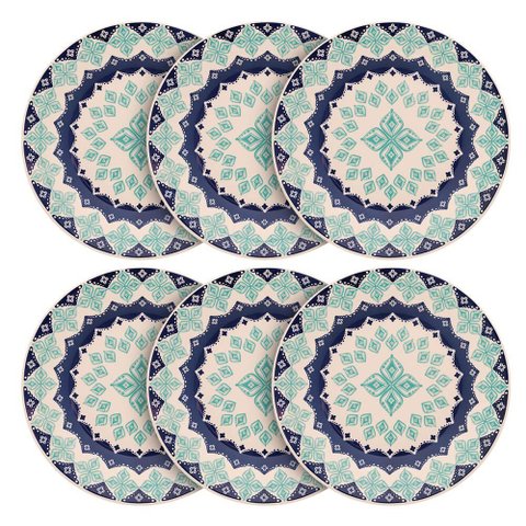 Jogo Pratos Porcelana Rasos Lola 24cm 6 Peças Oxford Biona