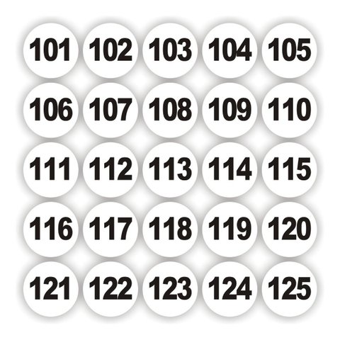 Adesivos Numerados 101 A 200 Redondo Fundo Branco Medida 5cm