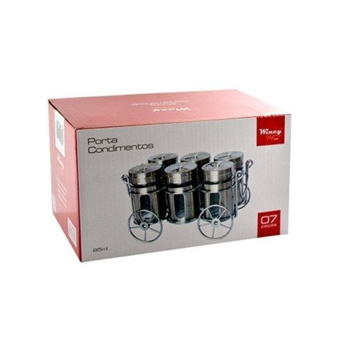 Porta Temperos E Condimentos Suporte Carruagem 6 Potes Vidro