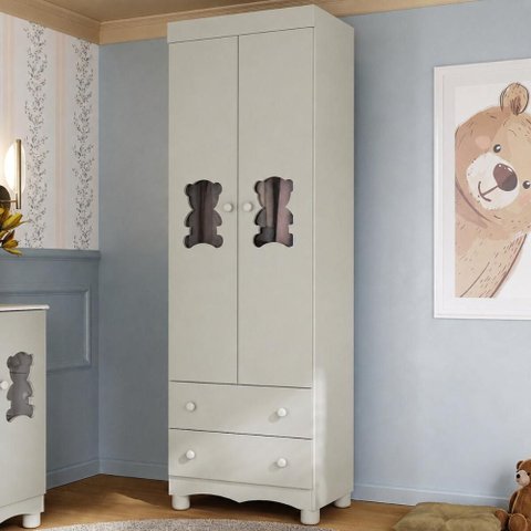 Guarda-Roupa Infantil 62cm 2 Portas com Vidro e 2 Gavetas Ternura Multimóveis MP4476 - Off White