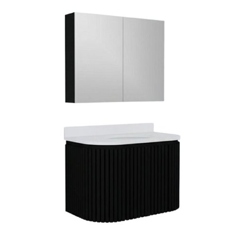 Conjunto Gabinete para Banheiro Emma 2 Portas MDF 15mm 80cm Preto Venturi com Espelheira