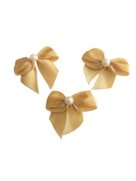 Kit Com 100 Laços Cetim Marcela Com Meia Perola N° 4 Dourado - 2